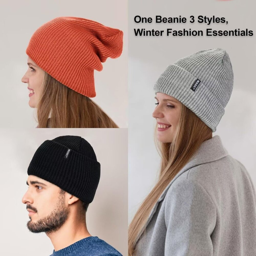 Women Purple+dark Orange 3-Pack Winter Beanie Hats Fleece Lined Warm SkullCaps - Picture 5 of 7